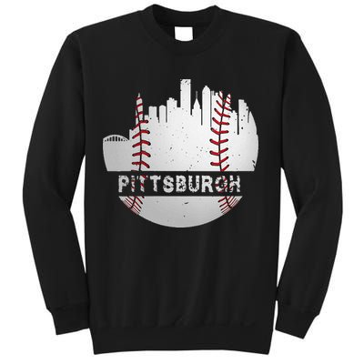 Womens Pittsburgh Baseball Cityscape Distressed Novelty Pirate Gift Sweatshirt
