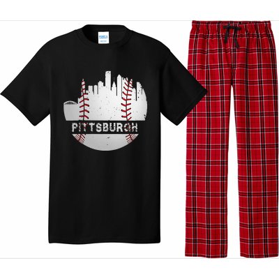 Womens Pittsburgh Baseball Cityscape Distressed Novelty Pirate Gift Pajama Set