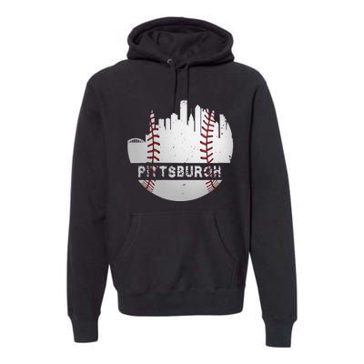 Womens Pittsburgh Baseball Cityscape Distressed Novelty Pirate Gift Premium Hoodie