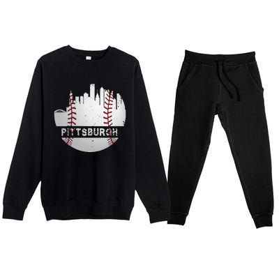 Womens Pittsburgh Baseball Cityscape Distressed Novelty Pirate Gift Premium Crewneck Sweatsuit Set