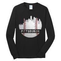 Womens Pittsburgh Baseball Cityscape Distressed Novelty Pirate Gift Tall Long Sleeve T-Shirt