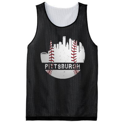 Womens Pittsburgh Baseball Cityscape Distressed Novelty Pirate Gift Mesh Reversible Basketball Jersey Tank