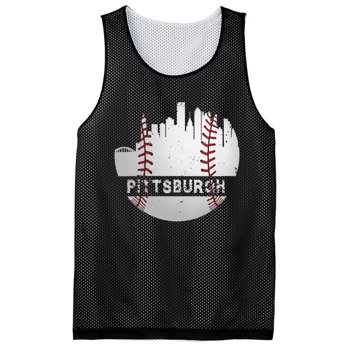 Womens Pittsburgh Baseball Cityscape Distressed Novelty Pirate Gift Mesh Reversible Basketball Jersey Tank