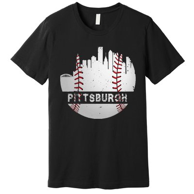 Womens Pittsburgh Baseball Cityscape Distressed Novelty Pirate Gift Premium T-Shirt