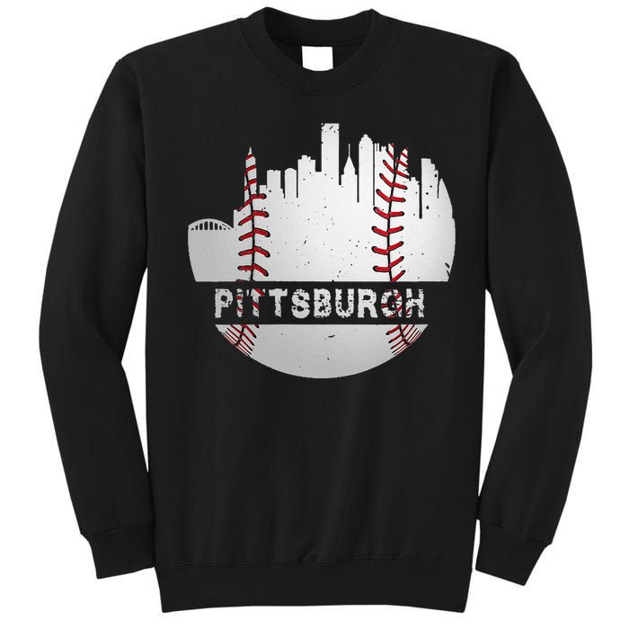 Womens Pittsburgh Baseball Cityscape Distressed Novelty Pirate Gift Tall Sweatshirt