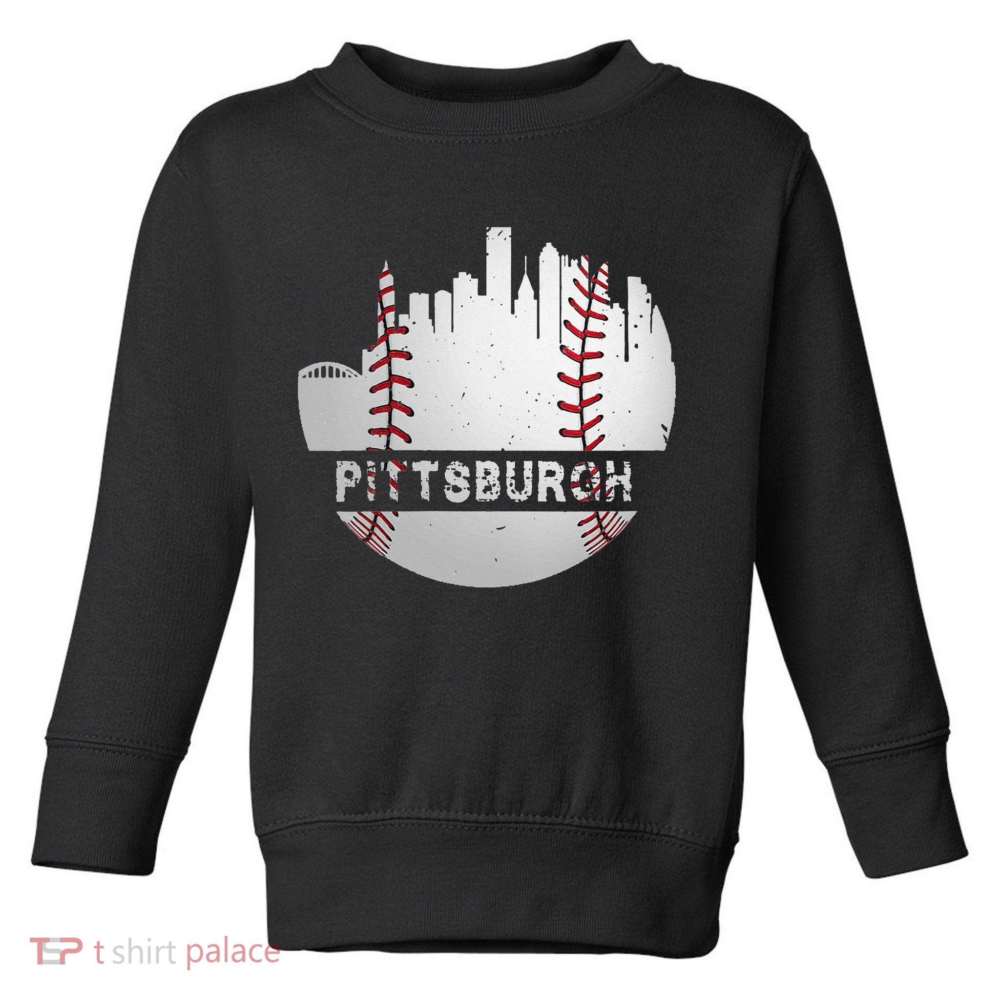 Womens Pittsburgh Baseball Cityscape Distressed Novelty Pirate Gift Toddler Sweatshirt
