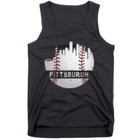 Womens Pittsburgh Baseball Cityscape Distressed Novelty Pirate Gift Tank Top