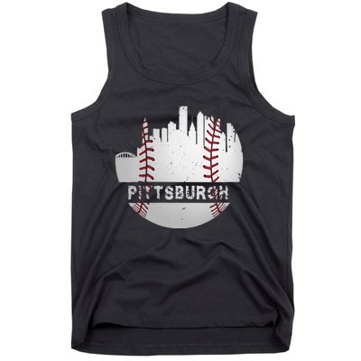 Womens Pittsburgh Baseball Cityscape Distressed Novelty Pirate Gift Tank Top