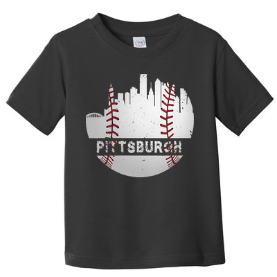 Womens Pittsburgh Baseball Cityscape Distressed Novelty Pirate Gift Toddler T-Shirt
