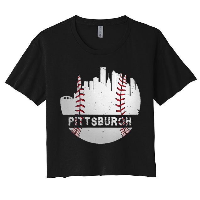 Womens Pittsburgh Baseball Cityscape Distressed Novelty Pirate Gift Crop Top