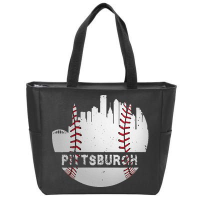 Womens Pittsburgh Baseball Cityscape Distressed Novelty Pirate Gift Zip Tote Bag