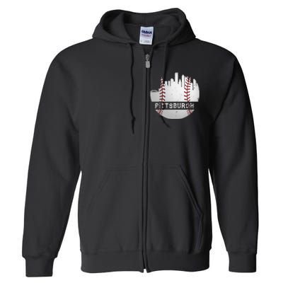 Womens Pittsburgh Baseball Cityscape Distressed Novelty Pirate Gift Full Zip Hoodie