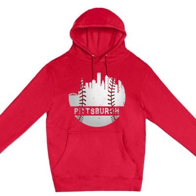 Womens Pittsburgh Baseball Cityscape Distressed Novelty Pirate Gift Premium Pullover Hoodie