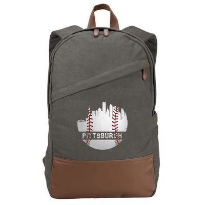 Womens Pittsburgh Baseball Cityscape Distressed Novelty Pirate Gift Cotton Canvas Backpack