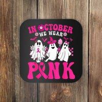 Wear Pink Breast Cancer Warrior Ghost Halloween Groovy Coaster