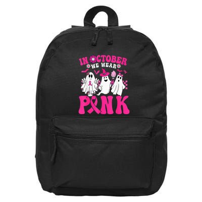 Wear Pink Breast Cancer Warrior Ghost Halloween Groovy 16 in Basic Backpack