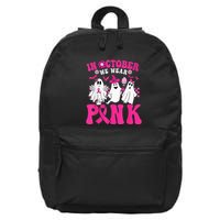 Wear Pink Breast Cancer Warrior Ghost Halloween Groovy 16 in Basic Backpack