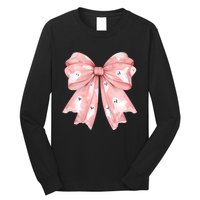 Women Pinkghost Bow Coquette Halloween Spooky Season Long Sleeve Shirt