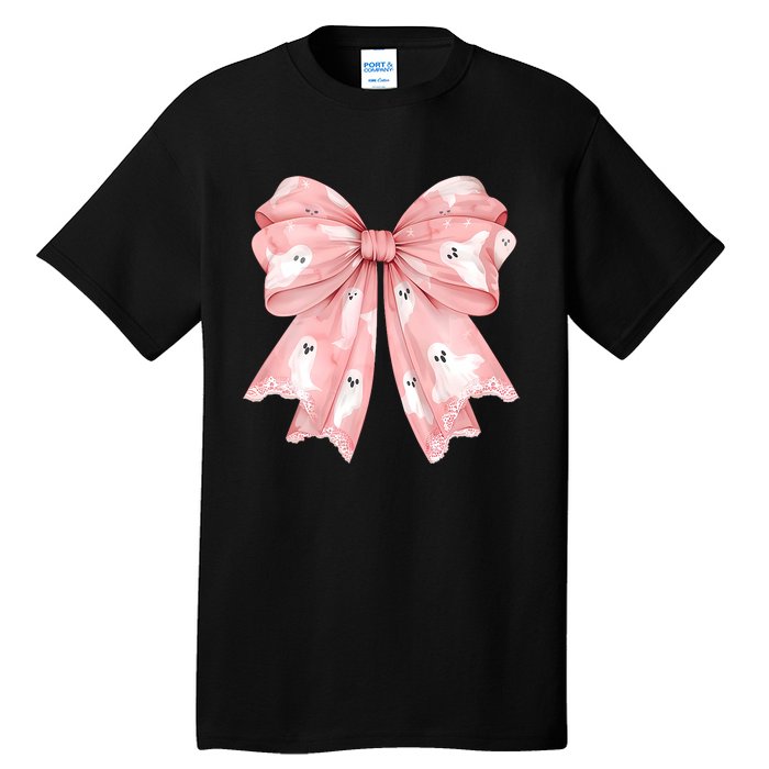 Women Pinkghost Bow Coquette Halloween Spooky Season Tall T-Shirt