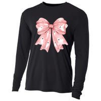 Women Pinkghost Bow Coquette Halloween Spooky Season Cooling Performance Long Sleeve Crew