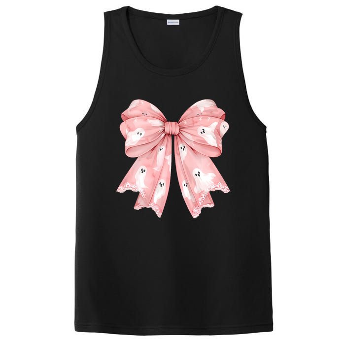 Women Pinkghost Bow Coquette Halloween Spooky Season PosiCharge Competitor Tank