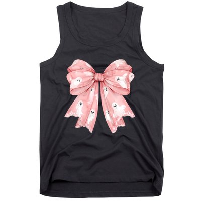 Women Pinkghost Bow Coquette Halloween Spooky Season Tank Top