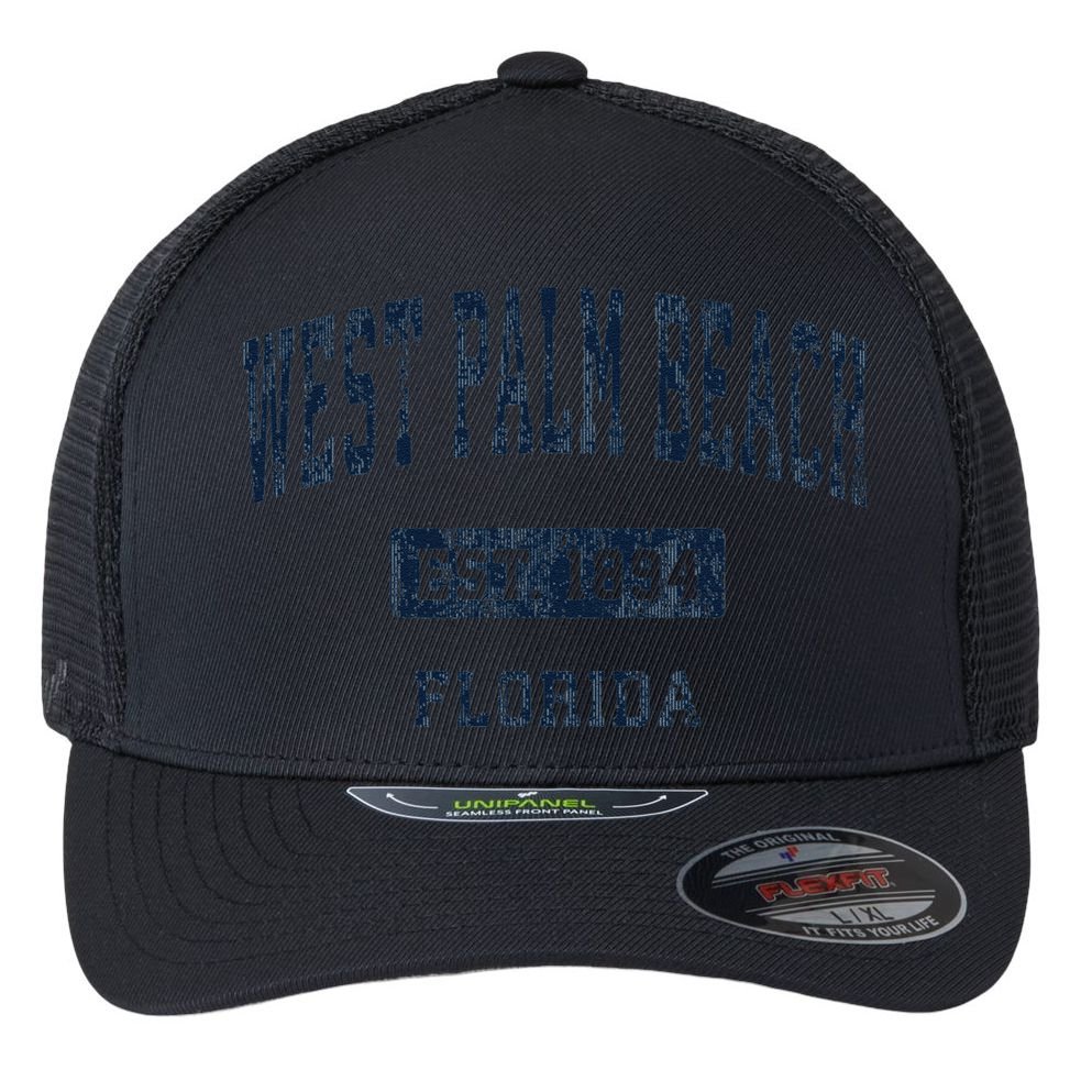 West Palm Beach Florida Fl Vintage Established D Flexfit Unipanel Trucker Cap