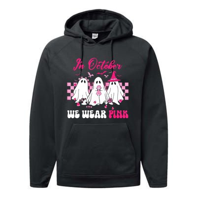 Wear Pink Breast Cancer Warrior Ghost Halloween Groovy Performance Fleece Hoodie