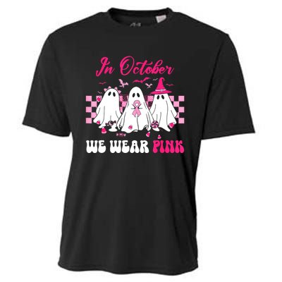 Wear Pink Breast Cancer Warrior Ghost Halloween Groovy Cooling Performance Crew T-Shirt