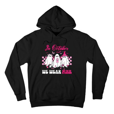 Wear Pink Breast Cancer Warrior Ghost Halloween Groovy Hoodie