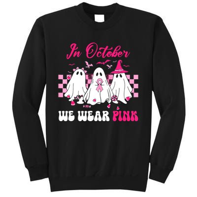 Wear Pink Breast Cancer Warrior Ghost Halloween Groovy Sweatshirt