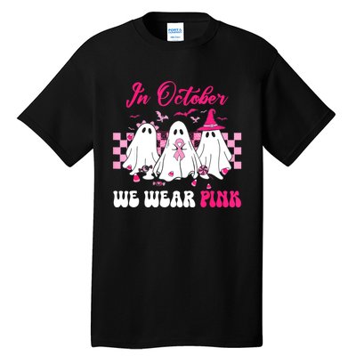 Wear Pink Breast Cancer Warrior Ghost Halloween Groovy Tall T-Shirt