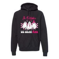 Wear Pink Breast Cancer Warrior Ghost Halloween Groovy Premium Hoodie