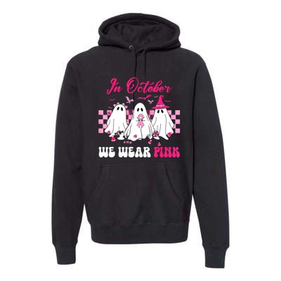 Wear Pink Breast Cancer Warrior Ghost Halloween Groovy Premium Hoodie