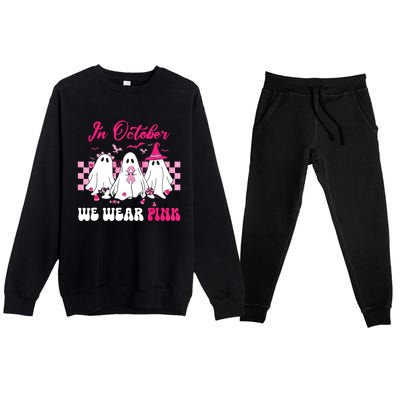 Wear Pink Breast Cancer Warrior Ghost Halloween Groovy Premium Crewneck Sweatsuit Set