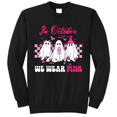 Wear Pink Breast Cancer Warrior Ghost Halloween Groovy Tall Sweatshirt