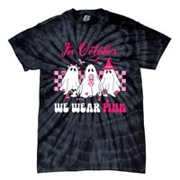 Wear Pink Breast Cancer Warrior Ghost Halloween Groovy Tie-Dye T-Shirt