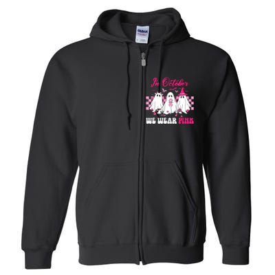 Wear Pink Breast Cancer Warrior Ghost Halloween Groovy Full Zip Hoodie