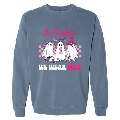 Wear Pink Breast Cancer Warrior Ghost Halloween Groovy Garment-Dyed Sweatshirt