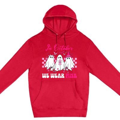 Wear Pink Breast Cancer Warrior Ghost Halloween Groovy Premium Pullover Hoodie