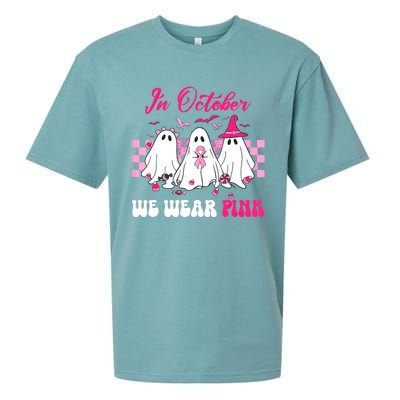 Wear Pink Breast Cancer Warrior Ghost Halloween Groovy Sueded Cloud Jersey T-Shirt