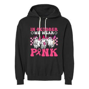 Wear Pink Breast Cancer Warrior Ghost Halloween Groovy Garment-Dyed Fleece Hoodie