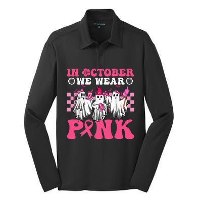 Wear Pink Breast Cancer Warrior Ghost Halloween Groovy Silk Touch Performance Long Sleeve Polo