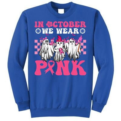 Wear Pink Breast Cancer Warrior Ghost Halloween Groovy Sweatshirt