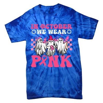 Wear Pink Breast Cancer Warrior Ghost Halloween Groovy Tie-Dye T-Shirt