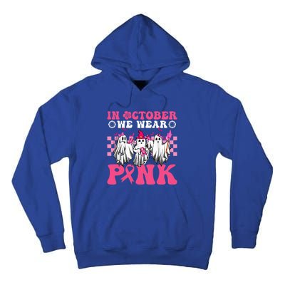 Wear Pink Breast Cancer Warrior Ghost Halloween Groovy Tall Hoodie