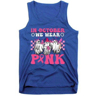 Wear Pink Breast Cancer Warrior Ghost Halloween Groovy Tank Top