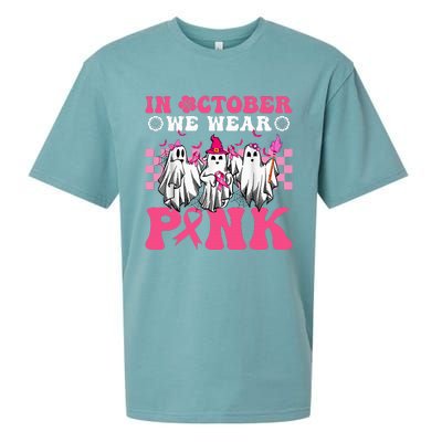 Wear Pink Breast Cancer Warrior Ghost Halloween Groovy Sueded Cloud Jersey T-Shirt