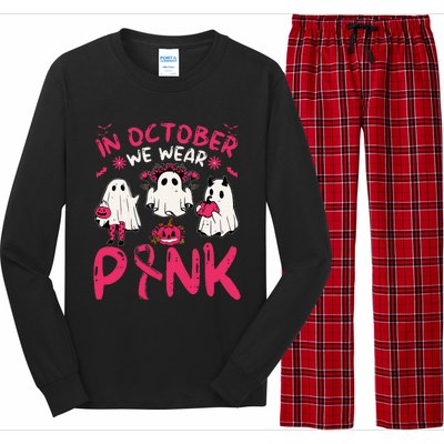 Wear Pink Breast Cancer Warrior Ghost Halloween Groovy Long Sleeve Pajama Set