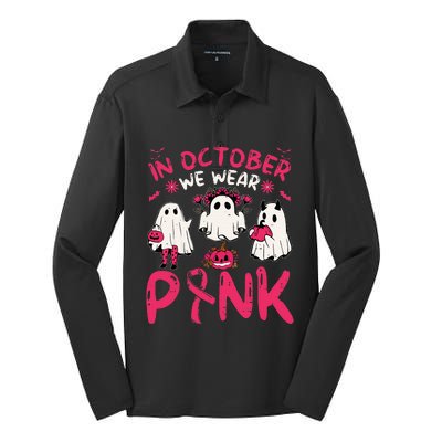 Wear Pink Breast Cancer Warrior Ghost Halloween Groovy Silk Touch Performance Long Sleeve Polo